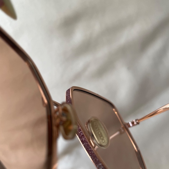 WORN ONCE! JIMMY CHOO Aline Gold Pink Rectangle Glitter Sunglasses - Picture 7 of 15